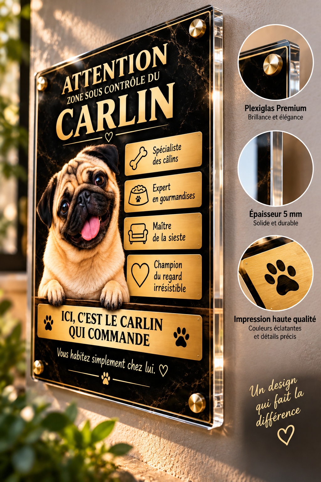 Plaque d’entrée Carlin « Le Classique » en Plexiglas Premium – 20 × 30 cm