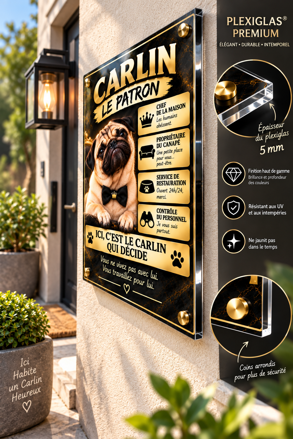 Plaque d’entrée Carlin « Le Patron » en Plexiglas Premium – 20 × 30 cm