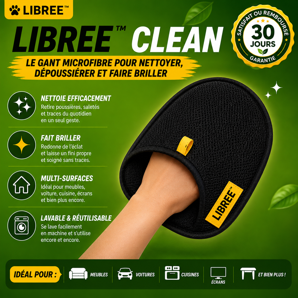 LIBREE™ CLEAN — Le Gant Microfibre 2-en-1