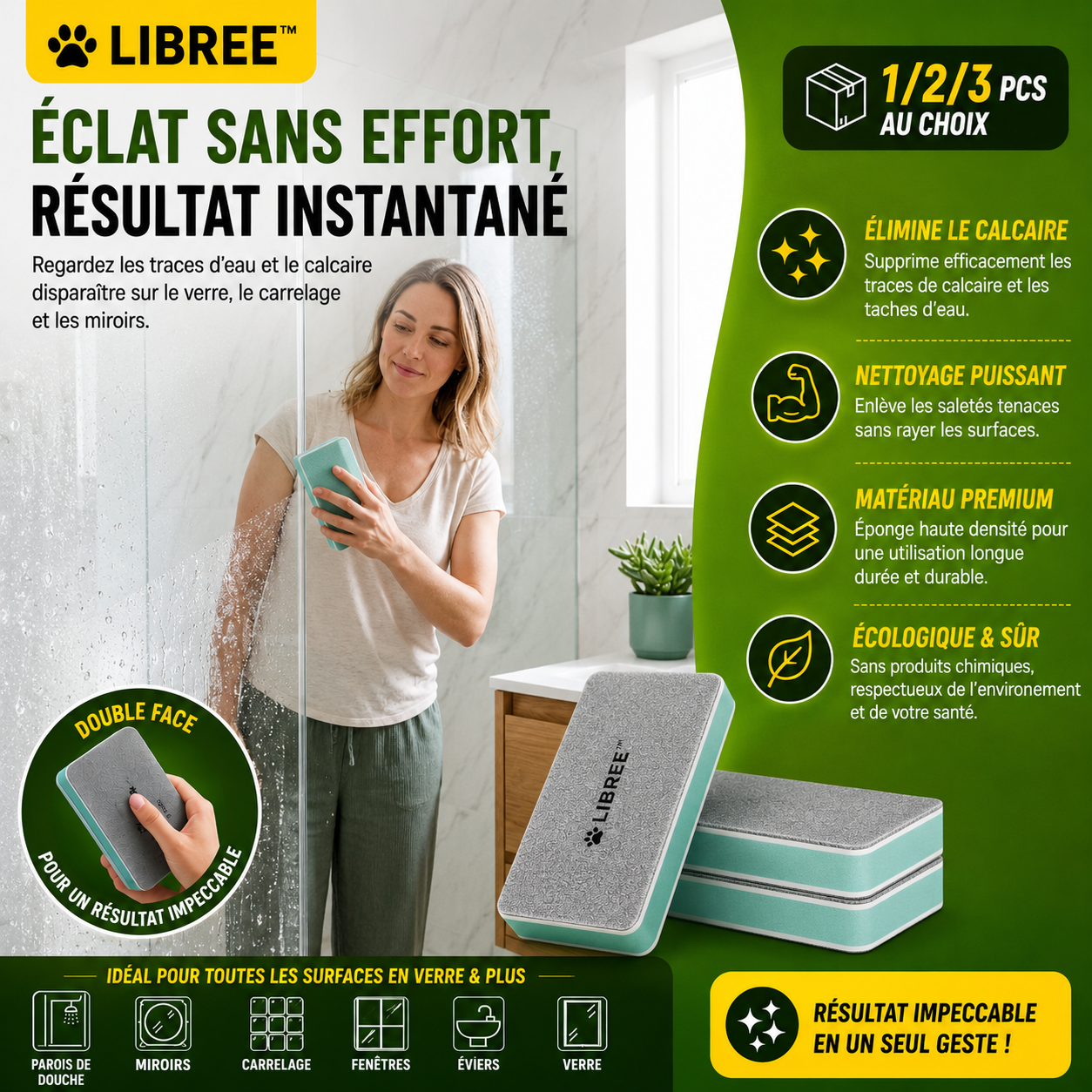 LIBREE™ Anti-Calcaire — La Gomme Magique pour des Surfaces Impeccables