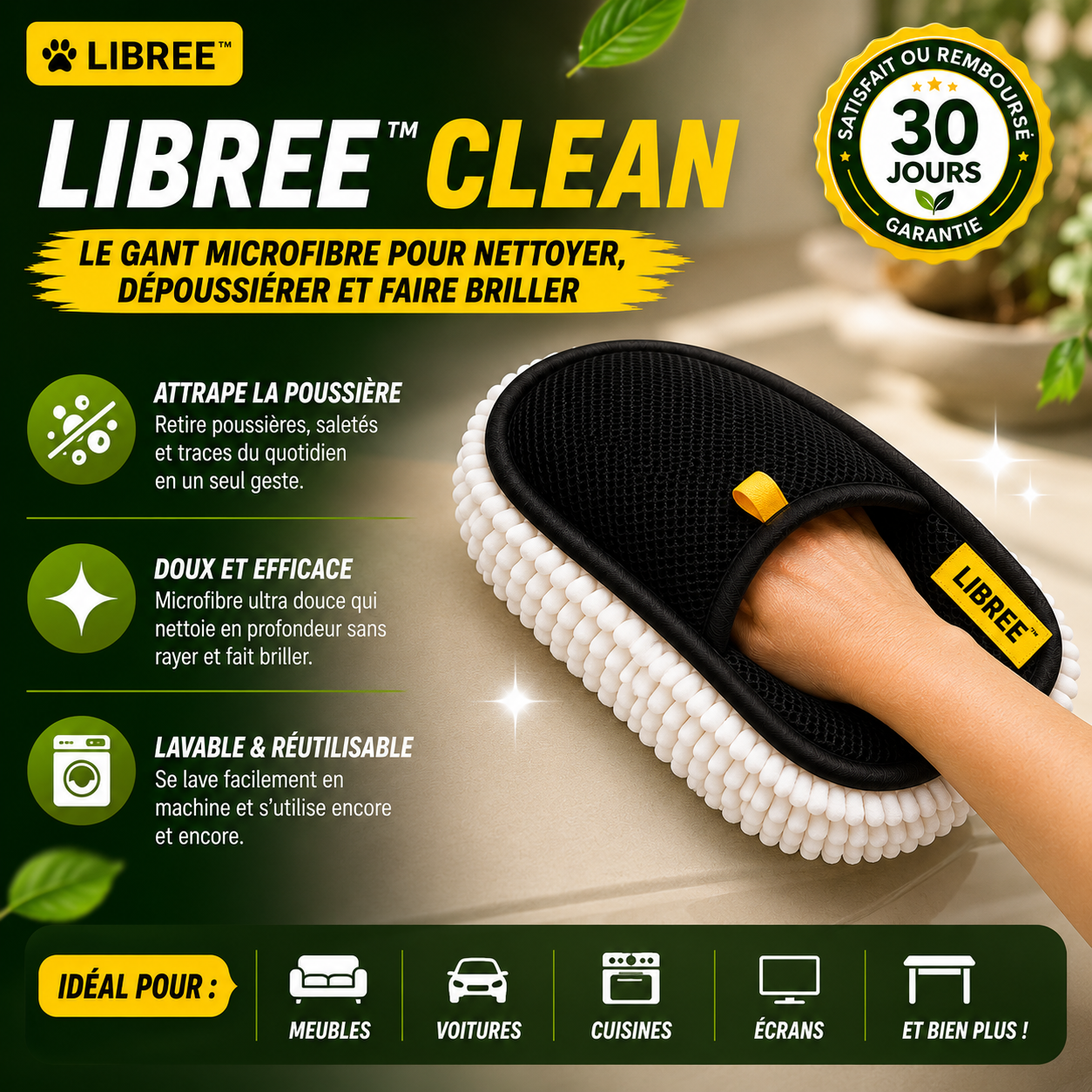 LIBREE™ CLEAN — Le Gant Microfibre 2-en-1