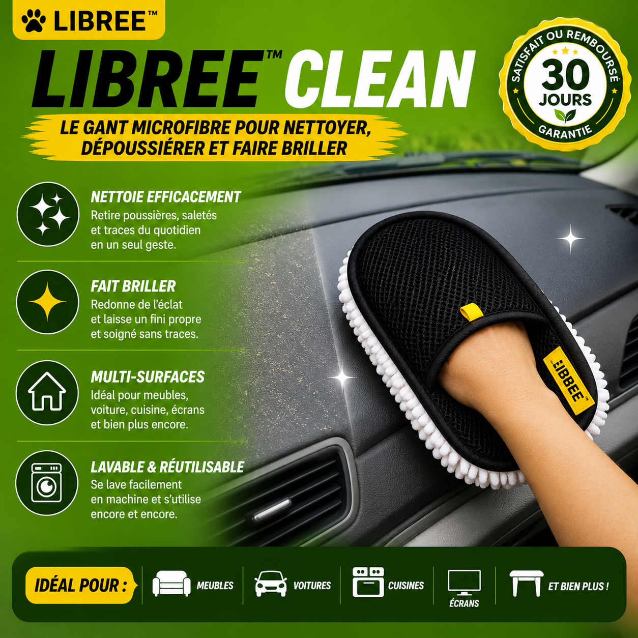 LIBREE™ CLEAN — Le Gant Microfibre 2-en-1