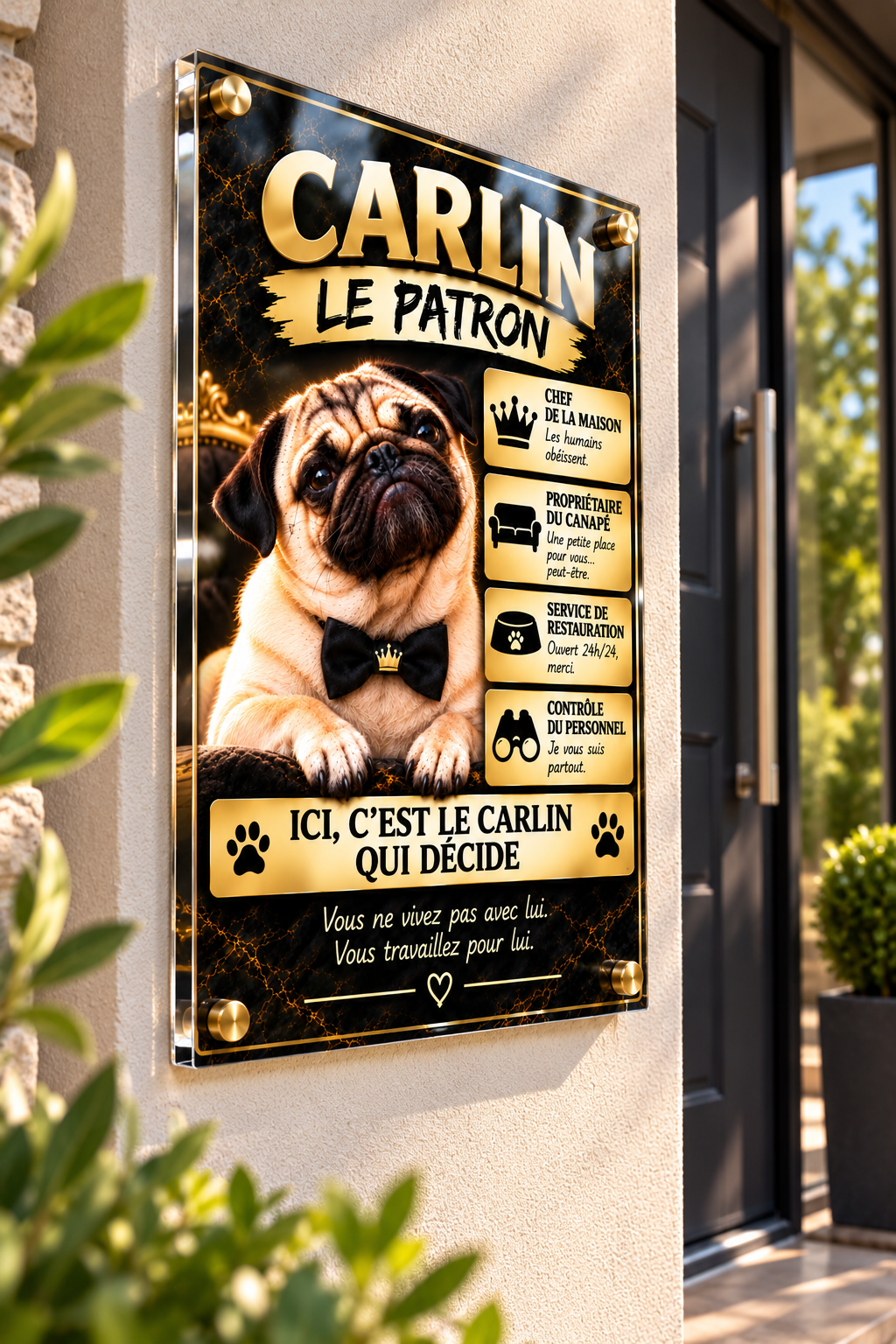 Plaque d’entrée Carlin « Le Patron » en Plexiglas Premium – 20 × 30 cm